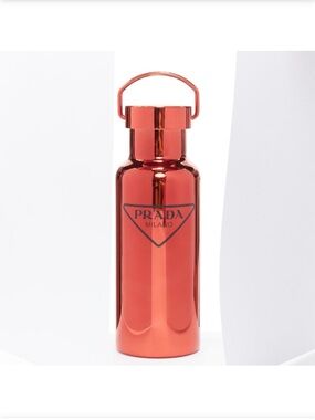 PRADA Shiny Red Metal water Bottle black logo gift holiday